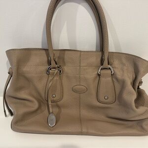 Tod's Taupe Leather Tote Bag